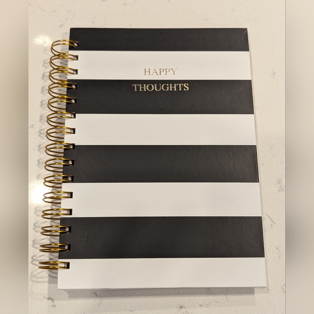 "Happy Thoughts" Black & White Striped Journal